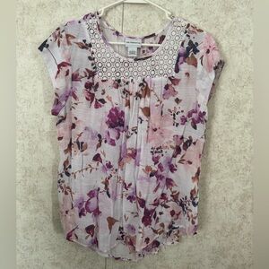 Liz Claiborne Pink and Purple Floral Blouse Sz L